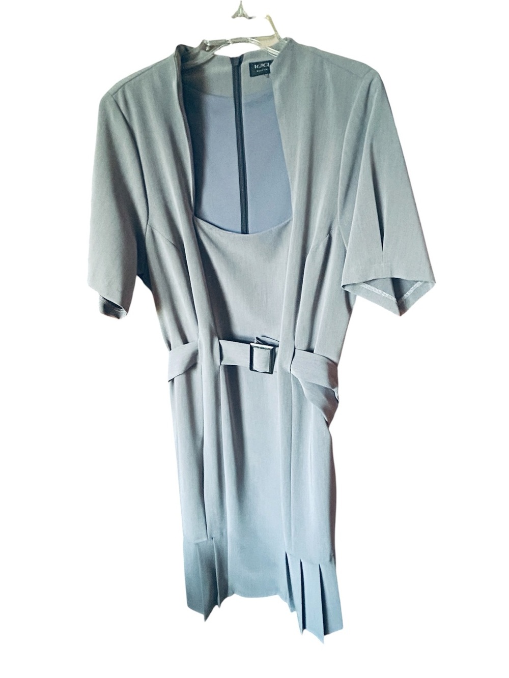 Igigi Gray soft stretchy Dress with Belted Waist. Back zipper.